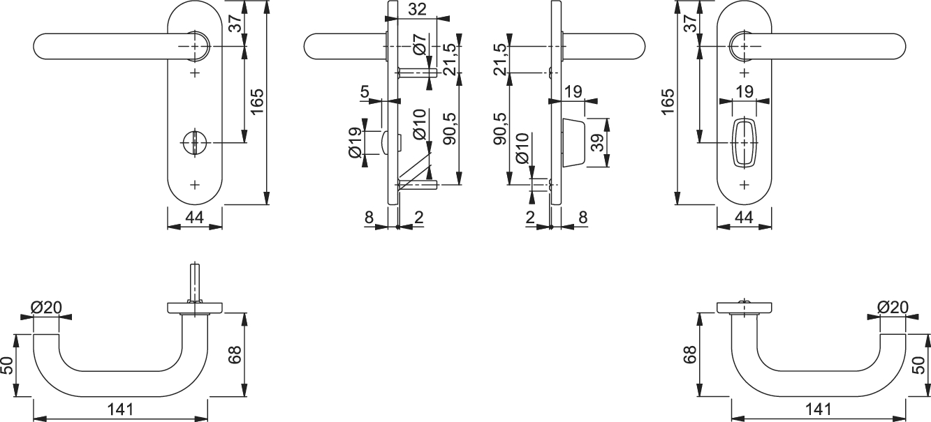 Hoppe Paris Edelstahl Kurzschildgarnitur F69 E1400Z/353K, 3289348, 3289495, 3289508, 3306187